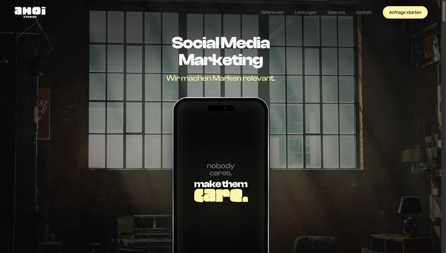 Ahoi Studios Website. Webdesign von MOEMENT MEDIA